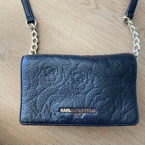 Karl Lagerfeld Black Leather Bag With Rose Detail